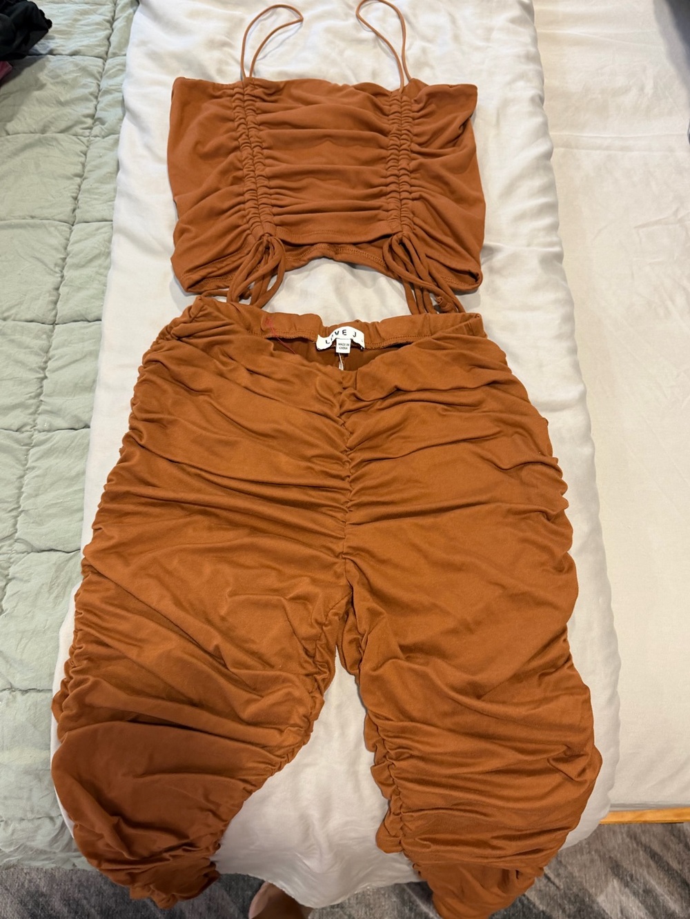 Concert Ruched  Bottoms 2pc Set in Rust Brown